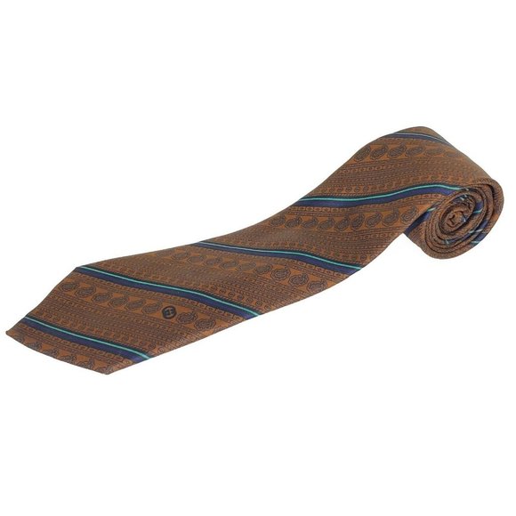 Gucci Necktie Brown Blue Business Stripe Paisley - Picture 1 of 5